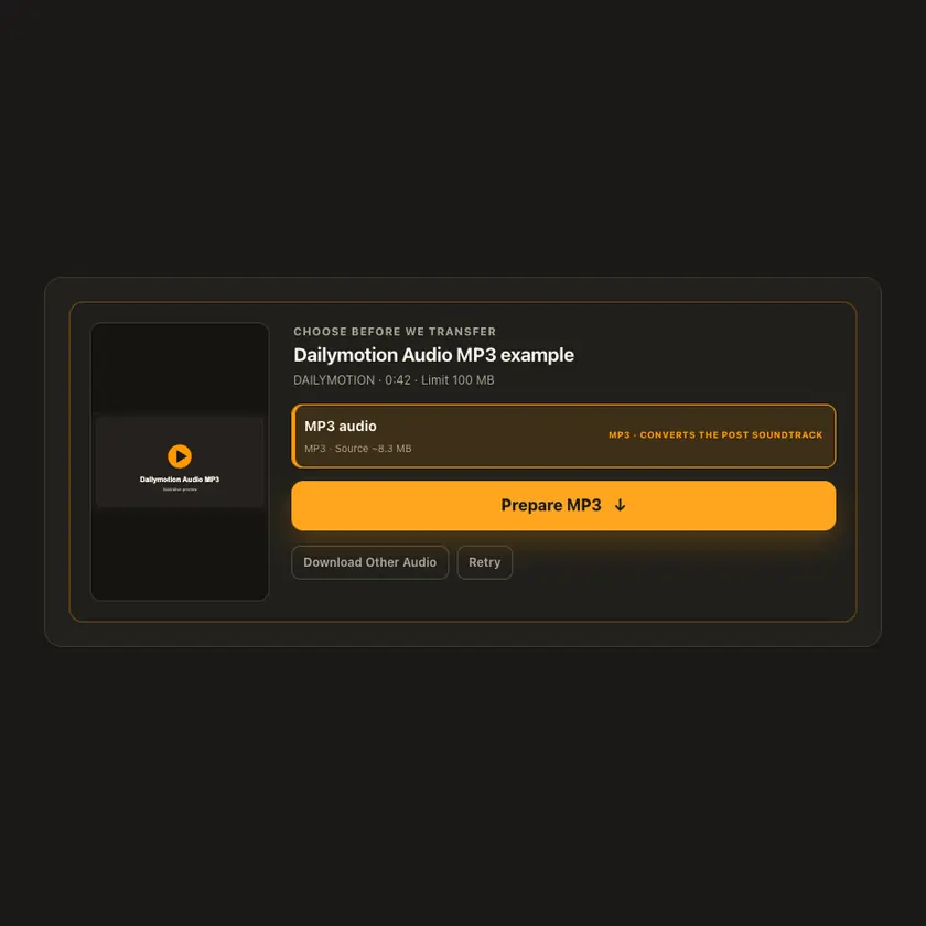 معاينة اختيار MP3 لأداة صوت Dailymotion