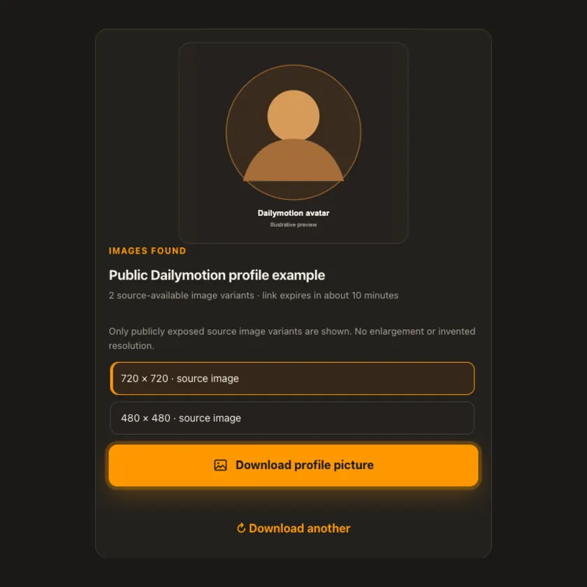 Download controls for Dailymotion Profile Picture