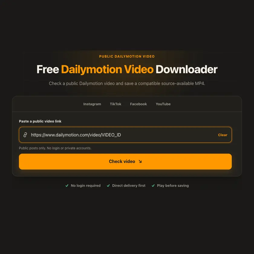 Link entry screen for Dailymotion Video