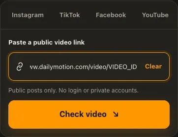 Illustrative Dailymotion screen for step 1