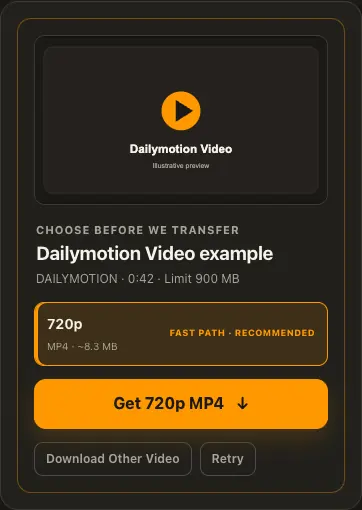 Illustrative Dailymotion screen for step 2