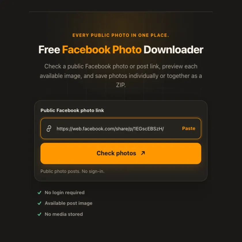 Link entry screen for Facebook Photo