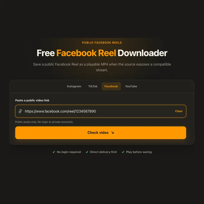 Link entry screen for Facebook Reel