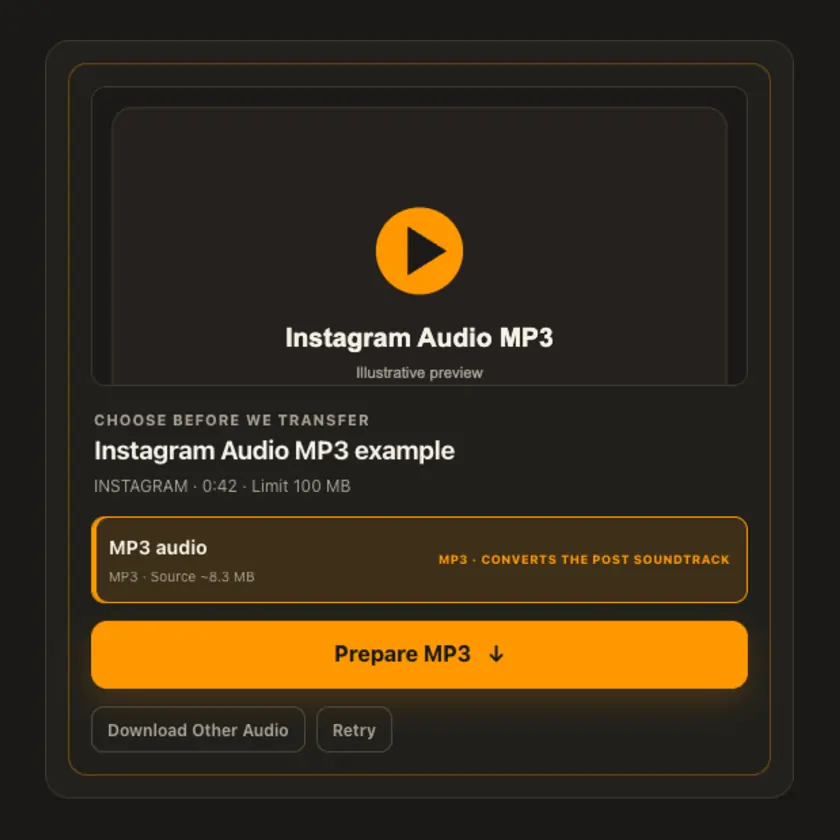 Preview: MP3 selection for Instagram Audio MP3