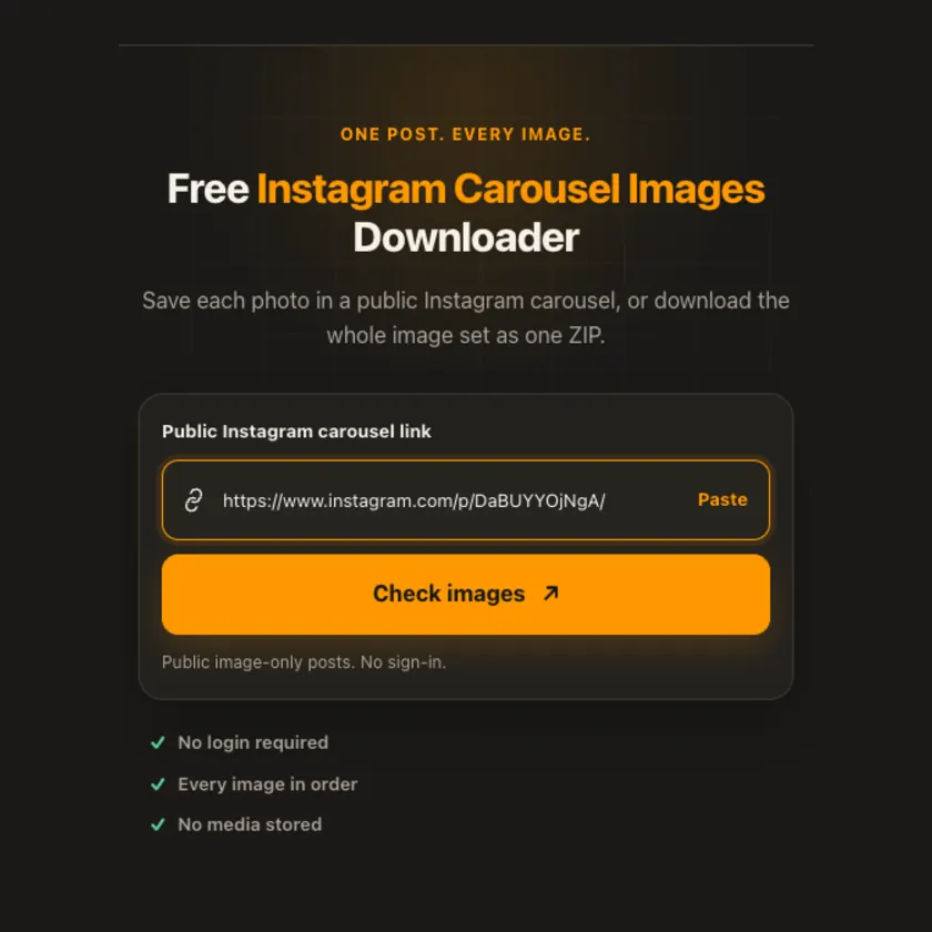 Link entry screen for Instagram Carousel Images