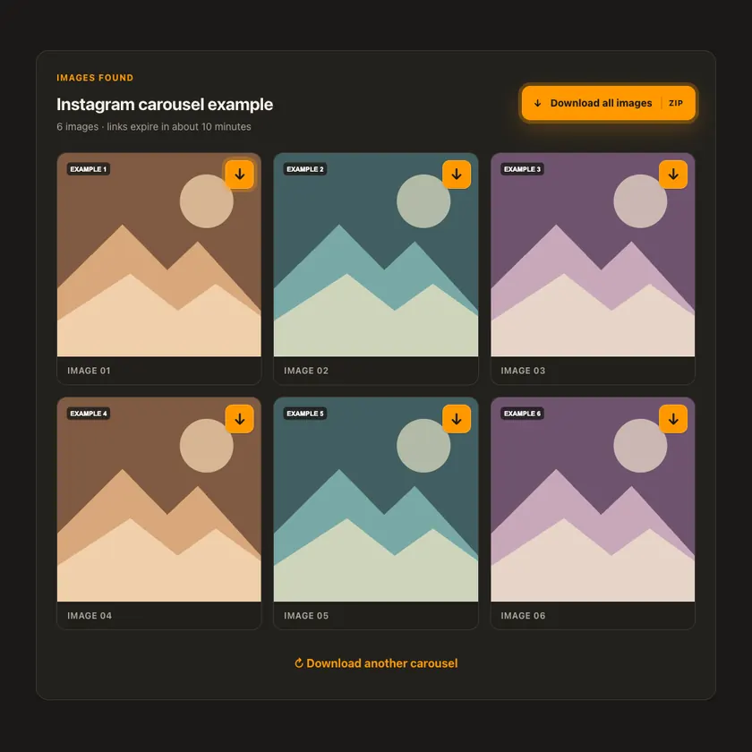 Download controls for Instagram Carousel Images