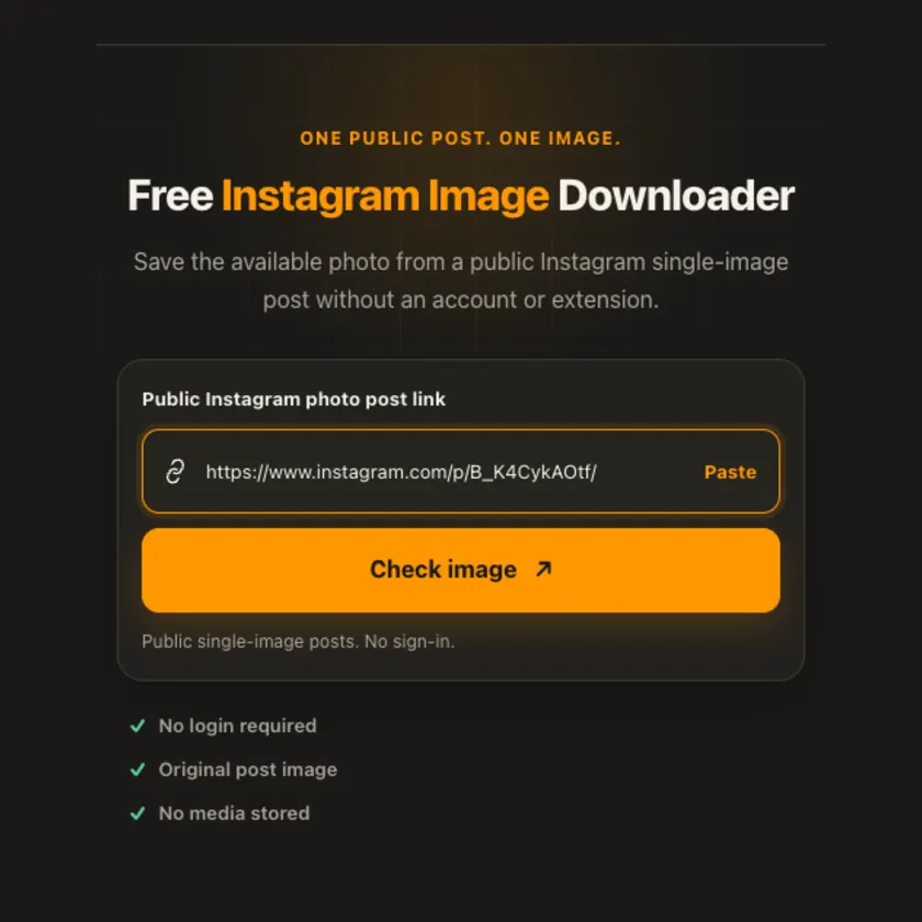 Link entry screen for Instagram Image
