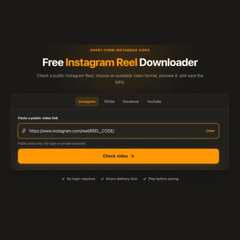 Link entry screen for Instagram Reel