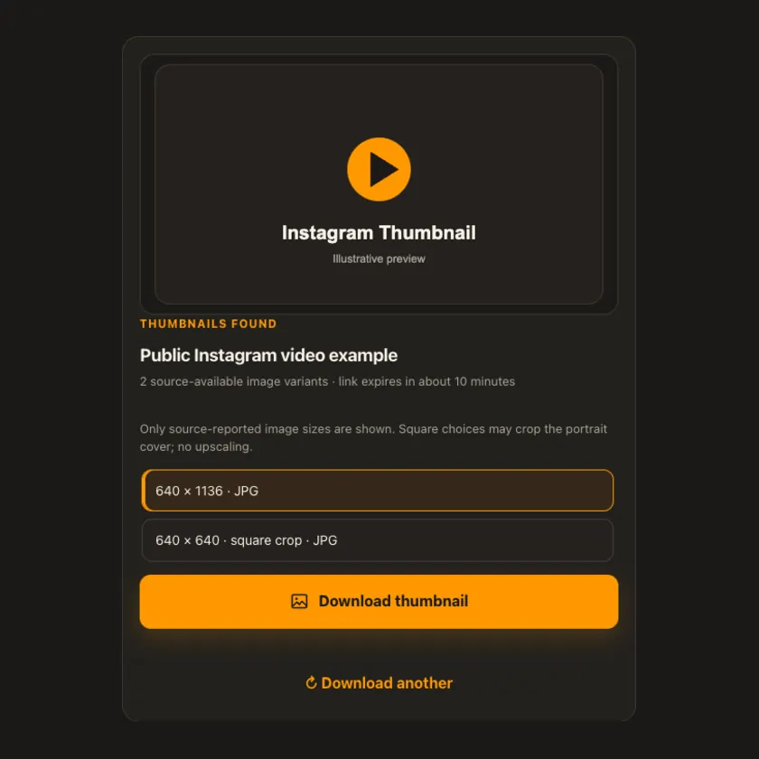 Preview: thumbnail size selection for Instagram Thumbnail