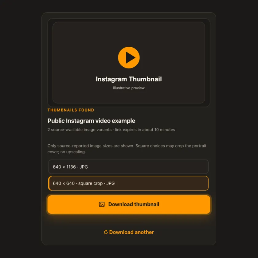 Download controls for Instagram Thumbnail