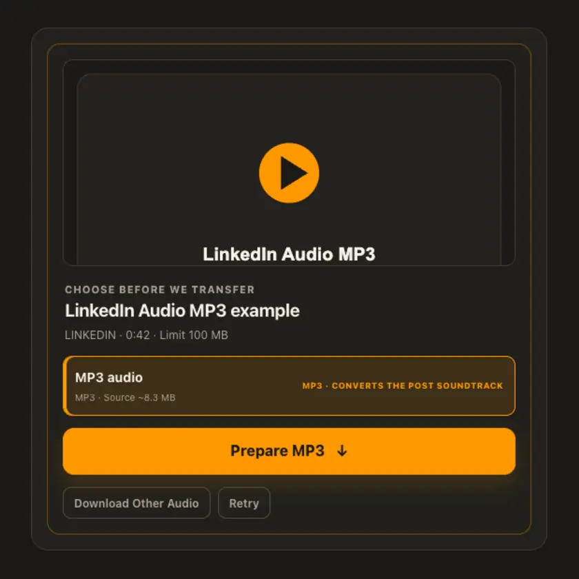 Preview: MP3 selection for LinkedIn Audio MP3