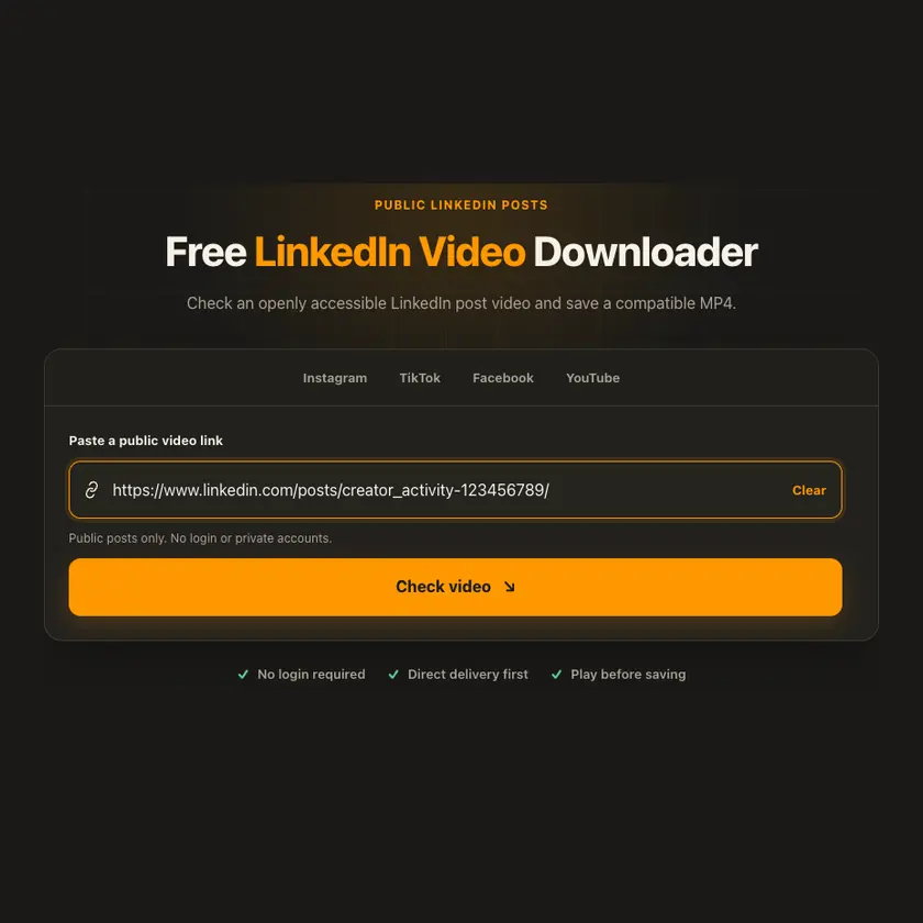 Link entry screen for LinkedIn Video