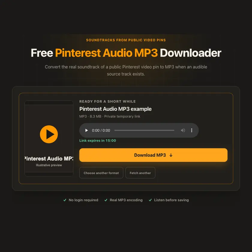 Download controls for Pinterest Audio MP3