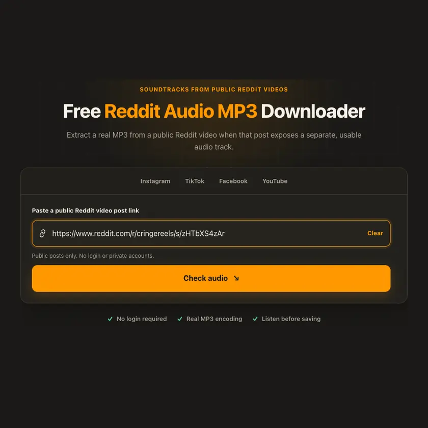 Link entry screen for Reddit Audio MP3