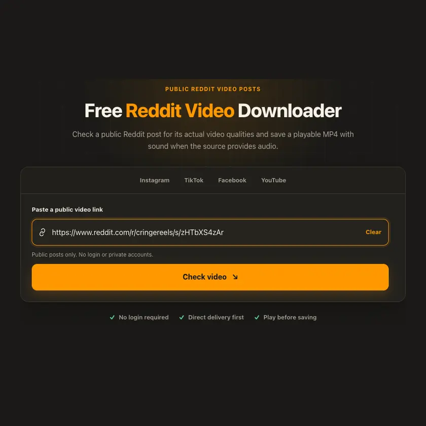 Link entry screen for Reddit Video