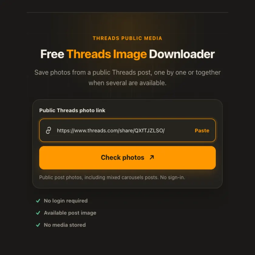 شاشة إدخال الرابط لأداة صور Threads