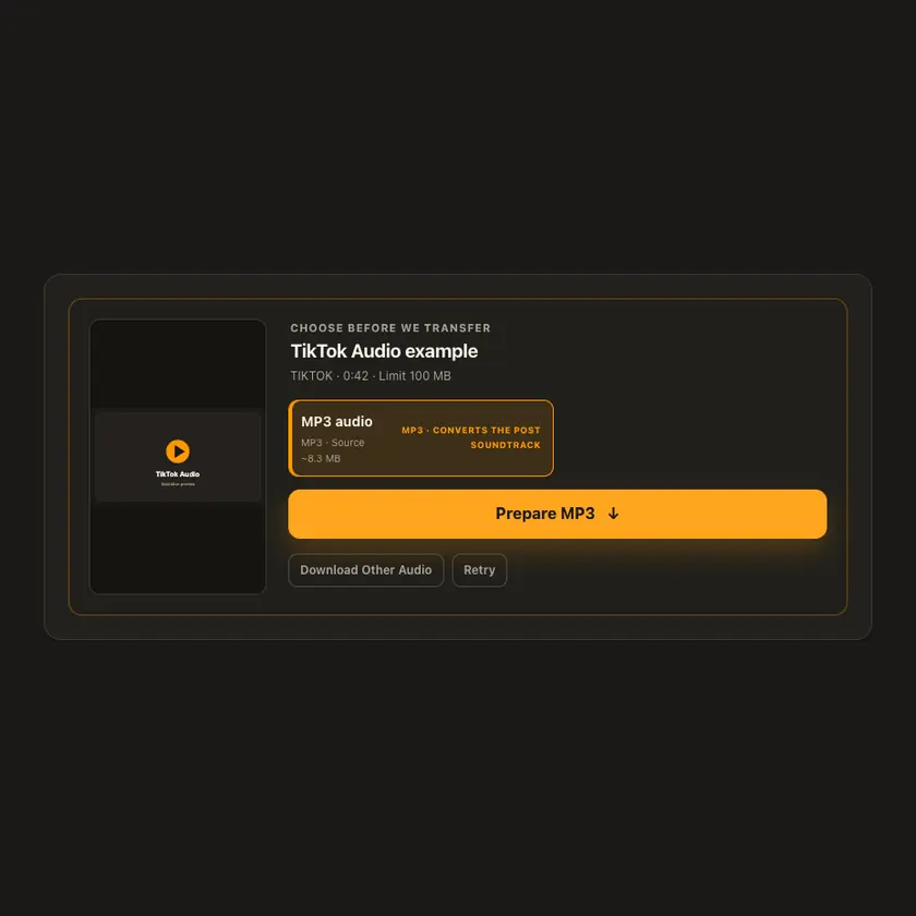 Preview: MP3 selection for TikTok Audio