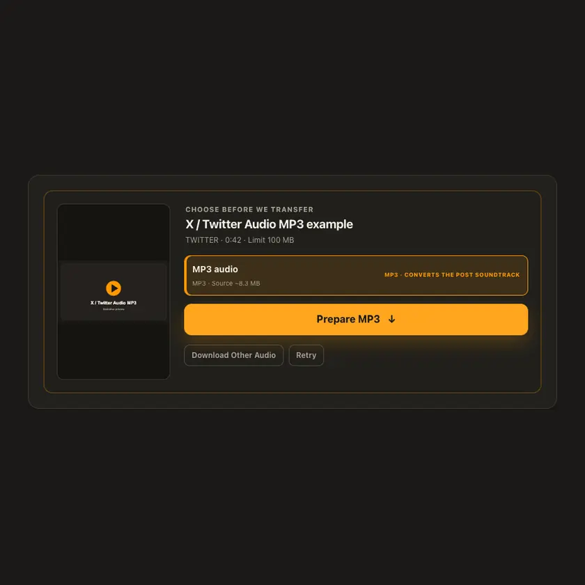 Preview: MP3 selection for X / Twitter Audio MP3