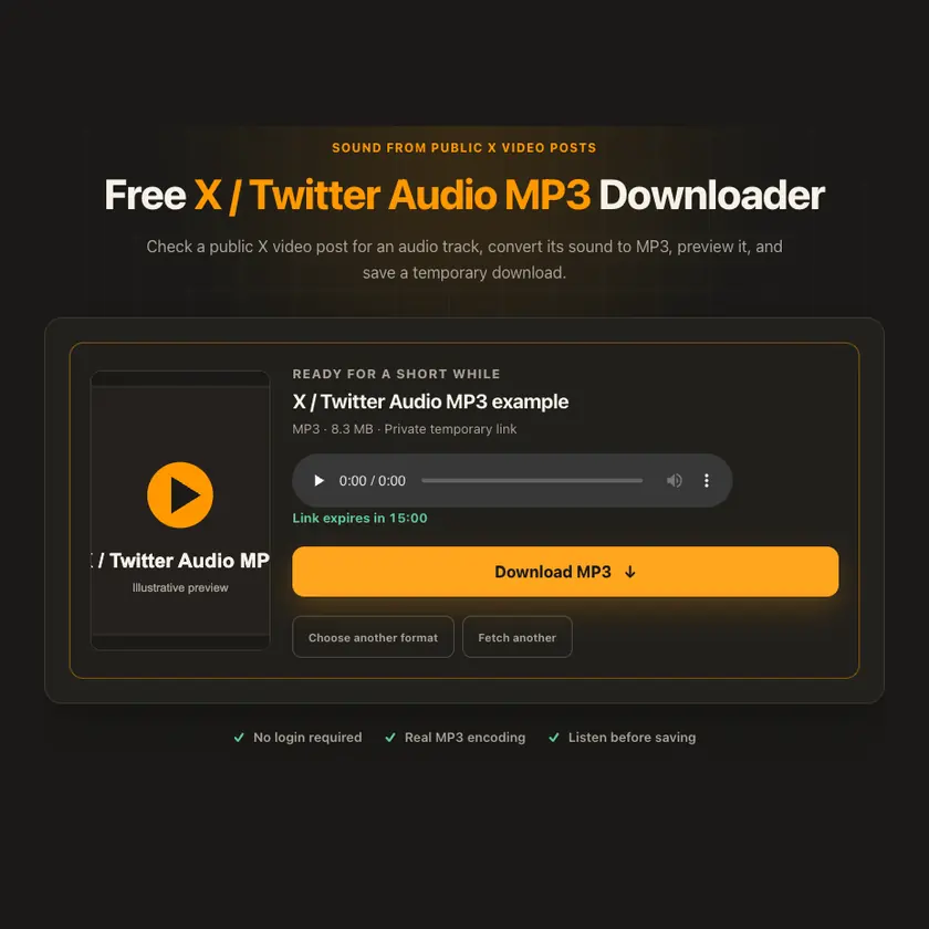 Download controls for X / Twitter Audio MP3
