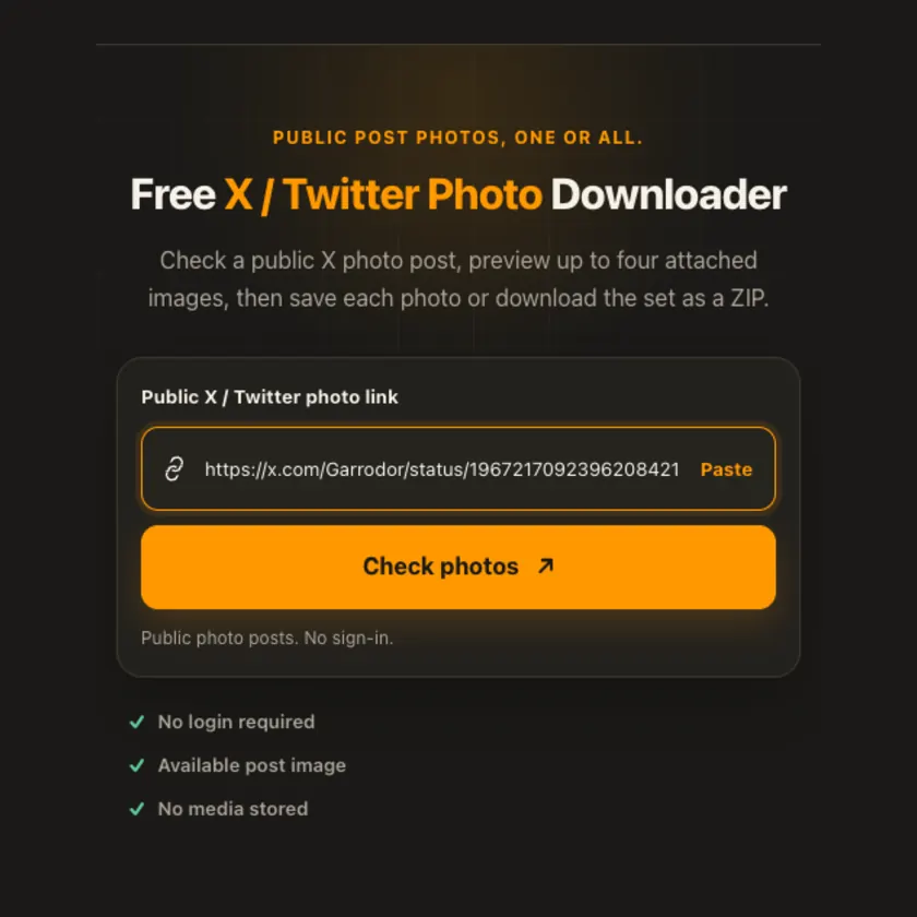 Link entry screen for X / Twitter Photo