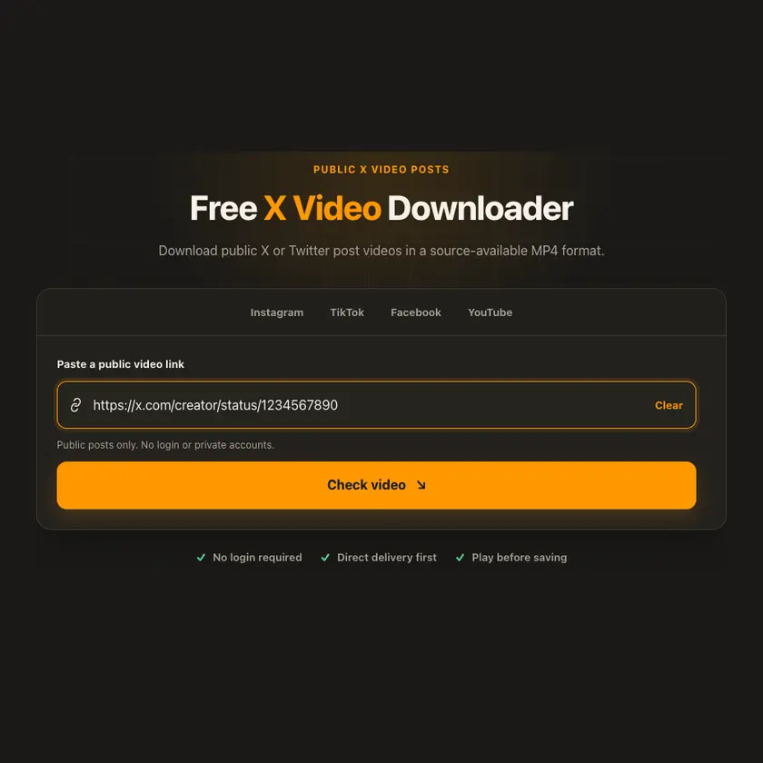 Link entry screen for X Video