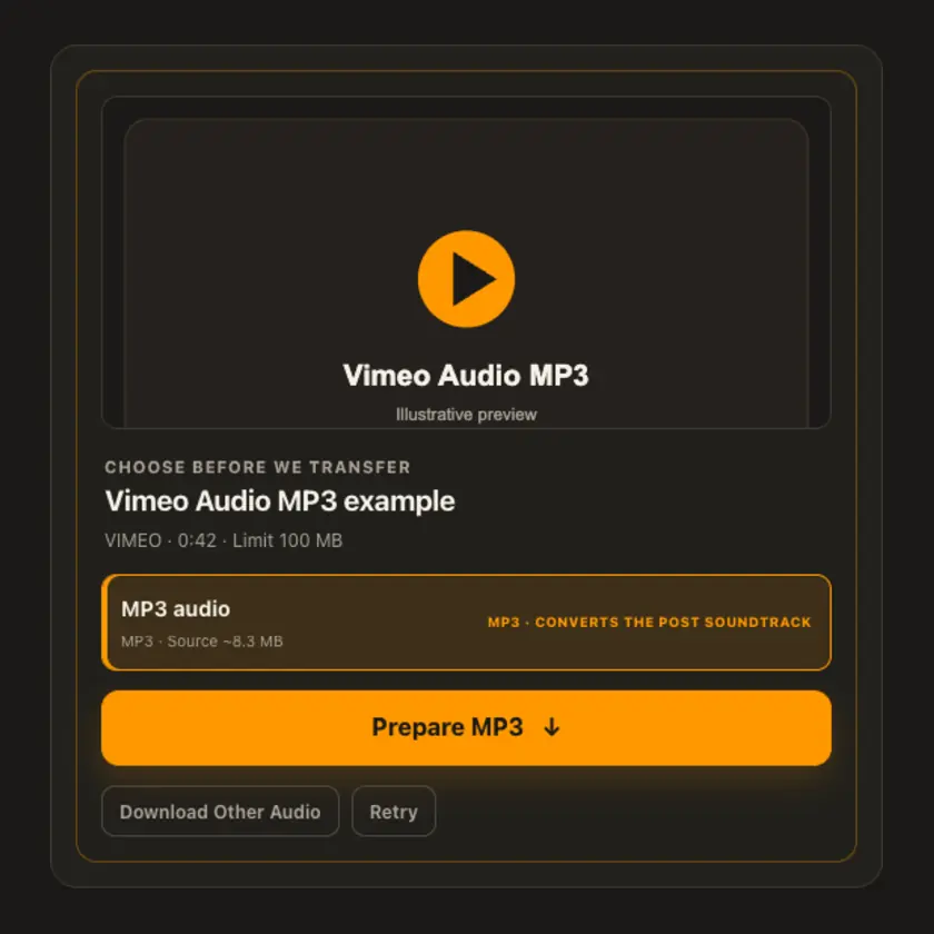Preview: MP3 selection for Vimeo Audio MP3