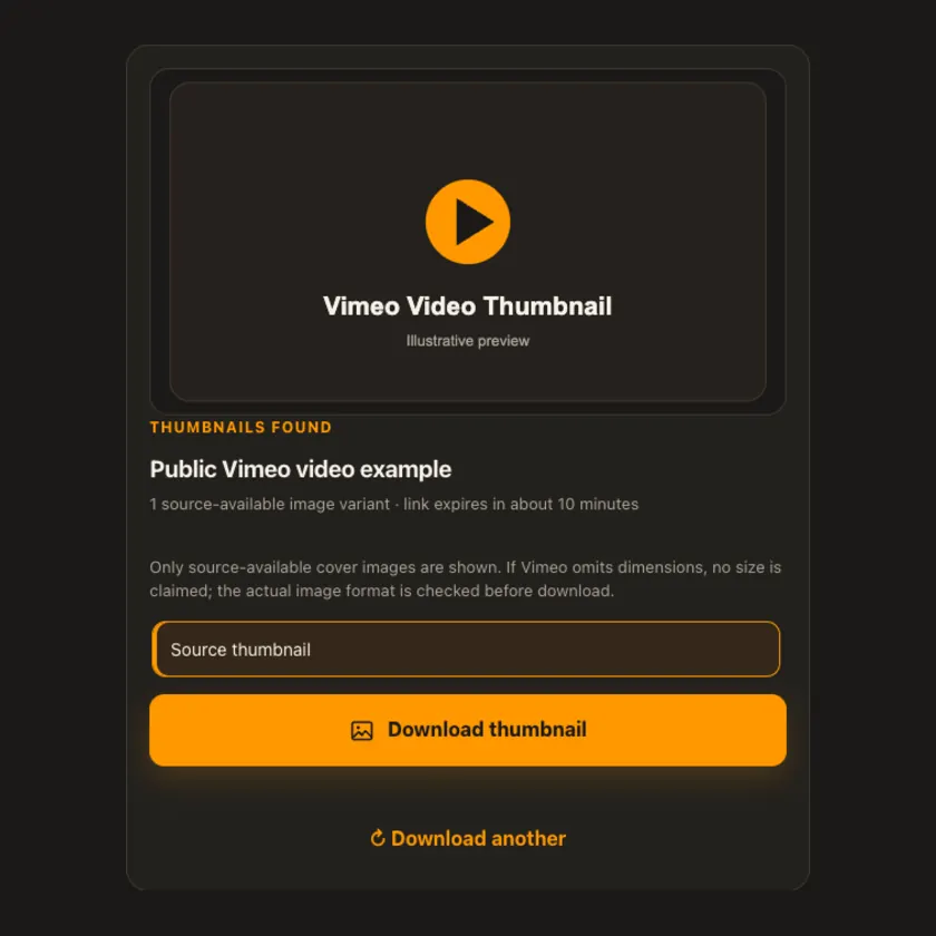 Vimeo వీడియో థంబ్‌నెయిల్ కోసం మూలంలోని థంబ్‌నెయిల్ ఎంపిక ప్రివ్యూ