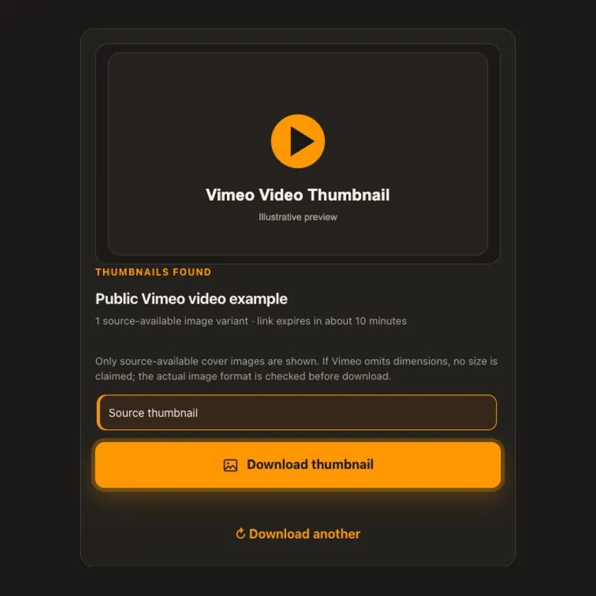 Vimeo వీడియో థంబ్‌నెయిల్ కోసం డౌన్‌లోడ్ నియంత్రణలు