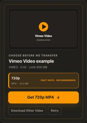 2వ దశ కోసం Vimeo ఉదాహరణ స్క్రీన్