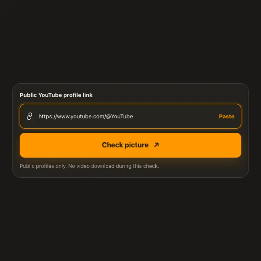 Link entry screen for YouTube Profile Picture