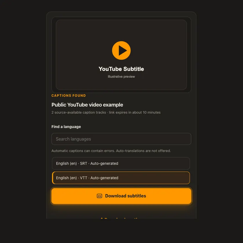 YouTube ఉపశీర్షికల కోసం డౌన్‌లోడ్ నియంత్రణలు