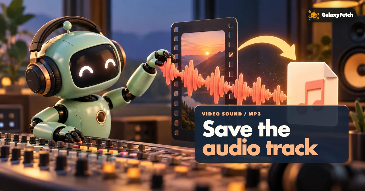 Audio-engineer robot extracting a waveform from video with Save the audio track headline