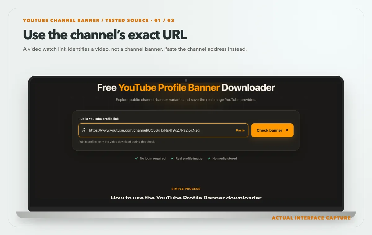 Laptop showing the actual banner downloader with the public Sony Music India channel URL entered
